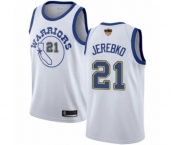 Golden State Warriors #21 Jonas Jerebko Authentic White Hardwood Classics Basketball 2019 Basketball Finals Bound Jersey