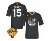 Men's Adidas Golden State Warriors #15 Damian Jones Swingman Black Alternate 2017 The Finals Patch NBA Jersey