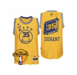 Men's Adidas Golden State Warriors #35 Kevin Durant Swingman Gold Throwback The City 2017 The Finals Patch NBA Jersey