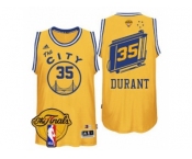 Men's Adidas Golden State Warriors #35 Kevin Durant Swingman Gold Throwback The City 2017 The Finals Patch NBA Jersey