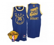 Men's Adidas Golden State Warriors #35 Kevin Durant Swingman Royal Blue Throwback The City 2017 The Finals Patch NBA Jersey