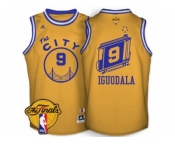 Men's Adidas Golden State Warriors #9 Andre Iguodala Swingman Gold Throwback The City 2017 The Finals Patch NBA Jersey