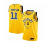 Men's Golden State Warriors #11 Klay Thompson Authentic Gold Hardwood Classics Basketball Jersey