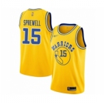 Men's Golden State Warriors #15 Latrell Sprewell Authentic Gold Hardwood Classics Basketball Jersey