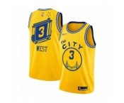 Men's Golden State Warriors #3 David West Authentic Gold Hardwood Classics Basketball Jersey - The City Classic Edition