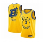 Men's Golden State Warriors #3 Jordan Poole Authentic Gold Hardwood Classics Basketball Jersey - The City Classic Edition