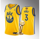 Men's Golden State Warriors #3 Jordan Poole Gold 2022 NBA Finals Champions Stitched Jersey