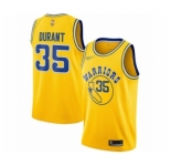 Men's Golden State Warriors #35 Kevin Durant Authentic Gold Hardwood Classics Basketball Jersey