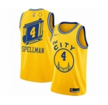 Men's Golden State Warriors #4 Omari Spellman Authentic Gold Hardwood Classics Basketball Jersey - The City Classic Edition