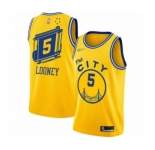 Men's Golden State Warriors #5 Kevon Looney Authentic Gold Hardwood Classics Basketball Jersey - The City Classic Edition