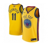 Men's Nike Golden State Warriors #11 Klay Thompson Authentic Gold 2018 NBA Finals Bound NBA Jersey - City Edition