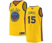 Men's Nike Golden State Warriors #15 Damian Jones Authentic Gold 2018 NBA Finals Bound NBA Jersey - City Edition