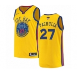 Men's Nike Golden State Warriors #27 Zaza Pachulia Authentic Gold 2018 NBA Finals Bound NBA Jersey - City Edition