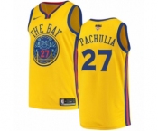 Men's Nike Golden State Warriors #27 Zaza Pachulia Authentic Gold 2018 NBA Finals Bound NBA Jersey - City Edition
