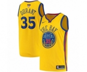 Men's Nike Golden State Warriors #35 Kevin Durant Authentic Gold 2018 NBA Finals Bound NBA Jersey - City Edition