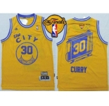 NBA Golden State Warrlors #30 Stephen Curry Gold Throwback The City Finals Patch Stitched Jerseys