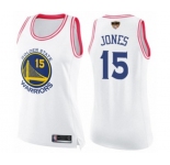 Women Golden State Warriors #15 Damian Jones Swingman White Pink Fashion 2019 Basketball Finals Bound Basketball Jersey