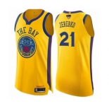 Women Golden State Warriors #21 Jonas Jerebko Swingman Gold Basketball 2019 Basketball Finals Bound Jersey - City Edition