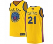 Youth Golden State Warriors #21 Jonas Jerebko Swingman Gold Basketball 2019 Basketball Finals Bound Jersey - City Edition