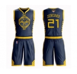 Youth Golden State Warriors #21 Jonas Jerebko Swingman Navy Blue Basketball Suit 2019 Basketball Finals Bound Jersey - City Edition