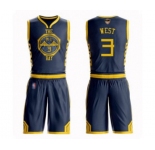 Youth Golden State Warriors #3 David West Swingman Navy Blue Basketball Suit 2019 Basketball Finals Bound Jersey - City Edition