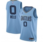 Men's Memphis Grizzlies #0 Jaylen Wells Blue 2024 Draft Statement Edition Stitched Jersey