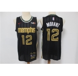 Men's Memphis Grizzlies #12 Ja Morant Authentic Black Finished Basketball Jersey 2020-2021 City Edition
