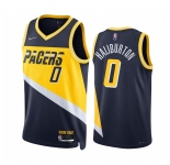 Men's Indiana Pacers #0 Tyrese Haliburton 2021-22 Navy City Edition 75th Anniversary Stitched Basketball Jersey