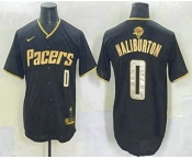 Men's Indiana Pacers #0 Tyrese Haliburton Black Gold 2025 Finals Vapor Stitched Baseball Jersey
