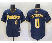 Men's Indiana Pacers #0 Tyrese Haliburton Navy 2025 Finals Vapor Stitched Baseball Jersey