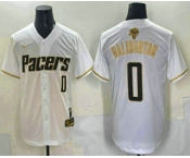 Men's Indiana Pacers #0 Tyrese Haliburton White Gold 2025 Finals Vapor Stitched Baseball Jersey