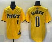 Men's Indiana Pacers #0 Tyrese Haliburton Yellow 2025 Finals Vapor Stitched Baseball Jersey