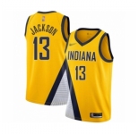 Men's Indiana Pacers #13 Mark Jackson Authentic Gold Finished Basketball Jersey - Statement Edition