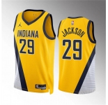 Men's Indiana Pacers #29 Quenton Jackson Yelllow Statement Edition Stitched Basketball Jersey