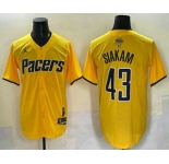 Men's Indiana Pacers #43 Pascal Siakam Yellow 2025 Finals Vapor Stitched Baseball Jersey