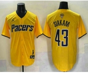 Men's Indiana Pacers #43 Pascal Siakam Yellow 2025 Finals Vapor Stitched Baseball Jersey