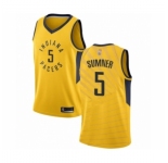 Men's Indiana Pacers #5 Edmond Sumner Authentic Gold Basketball Jersey Statement Edition