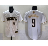 Men's Indiana Pacers #9 T.J. McConnell White Gold 2025 Finals Vapor Stitched Baseball Jersey