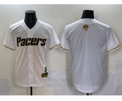 Men's Indiana Pacers Blank White Gold 2025 Finals Vapor Stitched Baseball Jersey