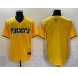 Men's Indiana Pacers Blank Yellow 2025 Finals Vapor Stitched Baseball Jersey