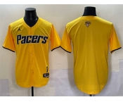 Men's Indiana Pacers Blank Yellow 2025 Finals Vapor Stitched Baseball Jersey