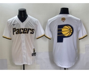 Men's Indiana Pacers Team Big Logo White 2025 Finals Vapor Stitched Baseball Jersey