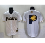 Men's Indiana Pacers Team Big Logo White Gold 2025 Finals Vapor Stitched Baseball Jersey