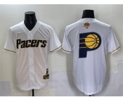 Men's Indiana Pacers Team Big Logo White Gold 2025 Finals Vapor Stitched Baseball Jersey