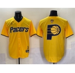 Men's Indiana Pacers Team Big Logo Yellow 2025 Finals Vapor Stitched Baseball Jersey