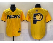 Men's Indiana Pacers Team Big Logo Yellow 2025 Finals Vapor Stitched Baseball Jersey