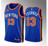 Men New Yok Knicks #13 Evan Fournier Blue 2023 24 City Edition Stitched Basketball Jersey