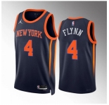 Men New Yok Knicks #4 Malachi Flynn Navy Statement Edition Stitched Basketball Jersey