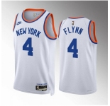 Men New Yok Knicks #4 Malachi Flynn White 2021 22 City Edition Stitched Basketball Jersey