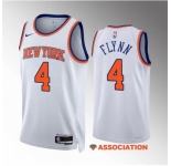 Men New Yok Knicks #4 Malachi Flynn White Association Edition Stitched Basketball Jersey